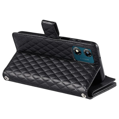 Style 013 for Motorola Moto E14 4G / G04 4G / G04s 4G / G24 4G Case Rhombus Leather Zipper Phone Cover