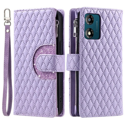 Style 013 for Motorola Moto E14 4G / G04 4G / G04s 4G / G24 4G Case Rhombus Leather Zipper Phone Cover