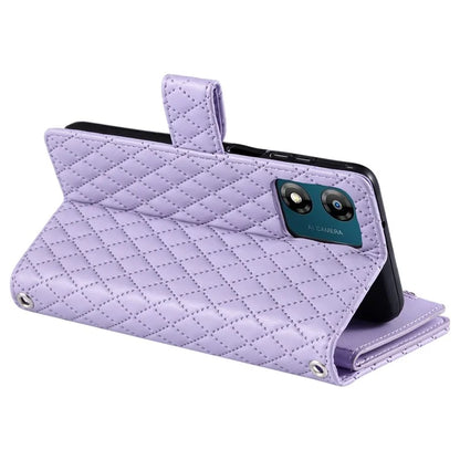 Style 013 for Motorola Moto E14 4G / G04 4G / G04s 4G / G24 4G Case Rhombus Leather Zipper Phone Cover