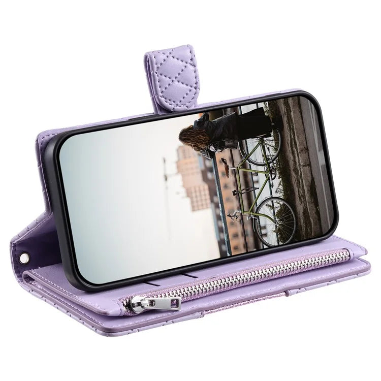 Style 013 for Motorola Moto E14 4G / G04 4G / G04s 4G / G24 4G Case Rhombus Leather Zipper Phone Cover