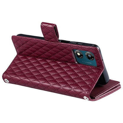 Style 013 for Motorola Moto E14 4G / G04 4G / G04s 4G / G24 4G Case Rhombus Leather Zipper Phone Cover