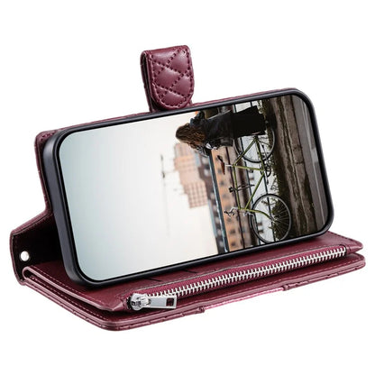 Style 013 for Motorola Moto E14 4G / G04 4G / G04s 4G / G24 4G Case Rhombus Leather Zipper Phone Cover