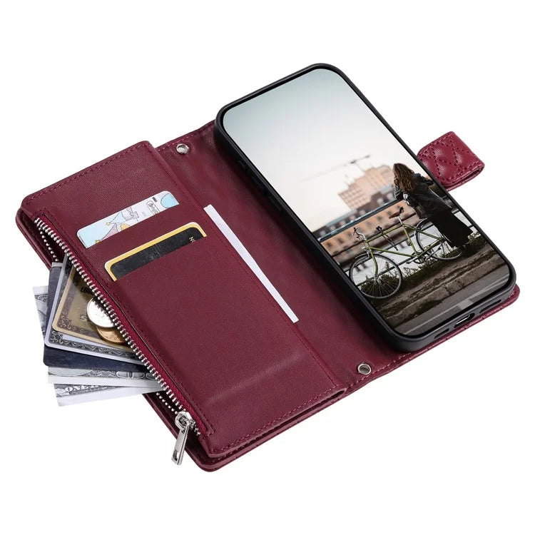 Style 013 for Motorola Moto E14 4G / G04 4G / G04s 4G / G24 4G Case Rhombus Leather Zipper Phone Cover