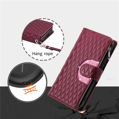 Style 013 for Motorola Moto E14 4G / G04 4G / G04s 4G / G24 4G Case Rhombus Leather Zipper Phone Cover