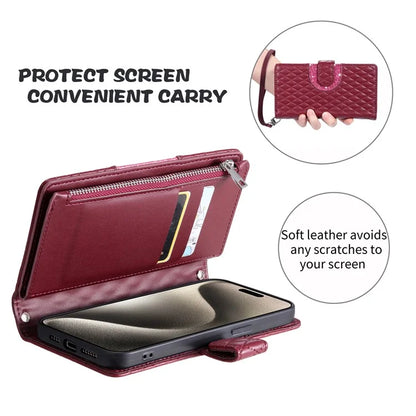 Style 013 for Motorola Moto E14 4G / G04 4G / G04s 4G / G24 4G Case Rhombus Leather Zipper Phone Cover