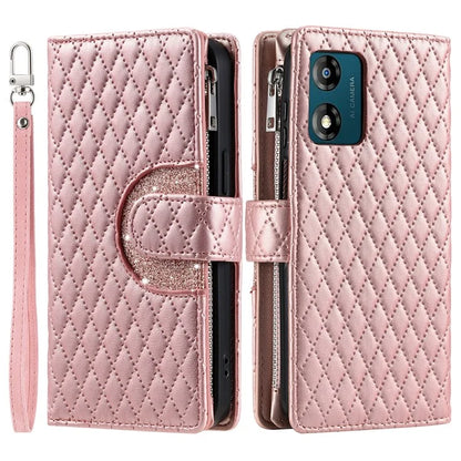 Style 013 for Motorola Moto E14 4G / G04 4G / G04s 4G / G24 4G Case Rhombus Leather Zipper Phone Cover