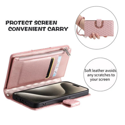 Style 013 for Motorola Moto E14 4G / G04 4G / G04s 4G / G24 4G Case Rhombus Leather Zipper Phone Cover