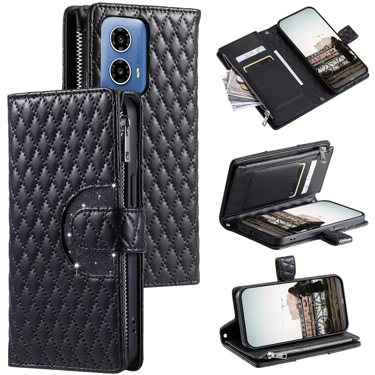 Style 013 for Motorola Moto G85 5G / S50 Neo 5G Case Rhombus Leather Zipper Phone Cover