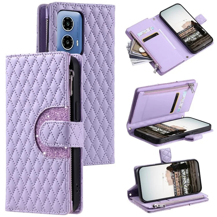 Style 013 for Motorola Moto G85 5G / S50 Neo 5G Case Rhombus Leather Zipper Phone Cover