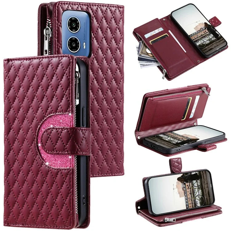 Style 013 for Motorola Moto G85 5G / S50 Neo 5G Case Rhombus Leather Zipper Phone Cover