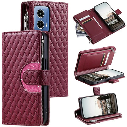 Style 013 for Motorola Moto G85 5G / S50 Neo 5G Case Rhombus Leather Zipper Phone Cover