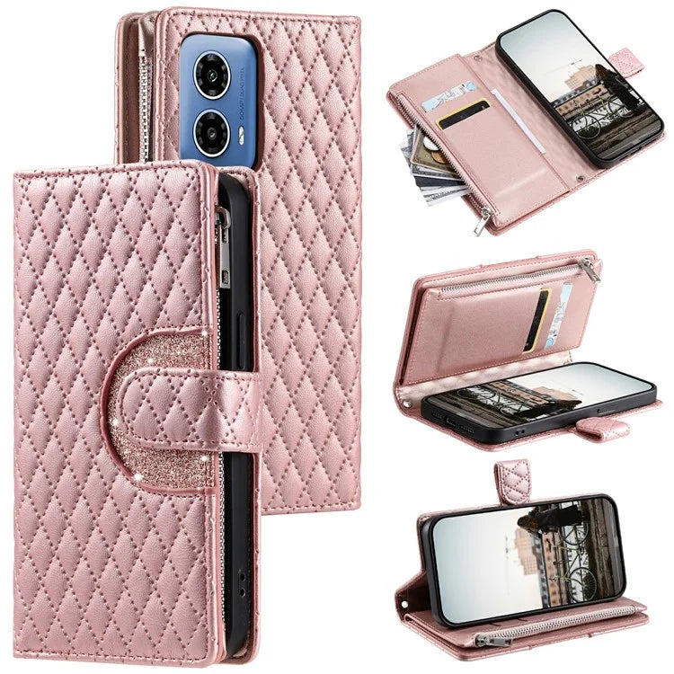 Style 013 for Motorola Moto G85 5G / S50 Neo 5G Case Rhombus Leather Zipper Phone Cover