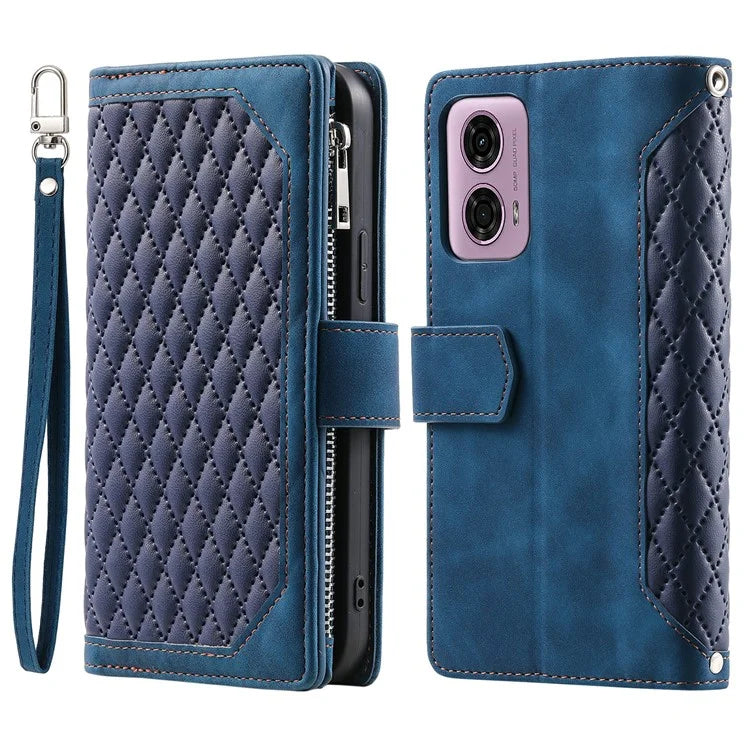 Style 005 For Motorola Moto G85 5G / S50 Neo 5G Case Rhombus PU Leather Zipper Phone Cover