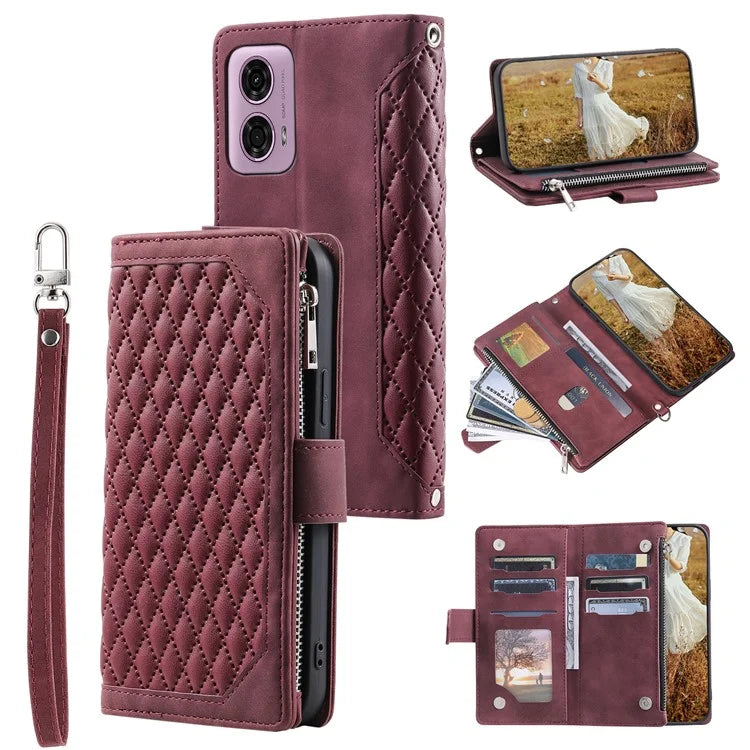 Style 005 For Motorola Moto G85 5G / S50 Neo 5G Case Rhombus PU Leather Zipper Phone Cover