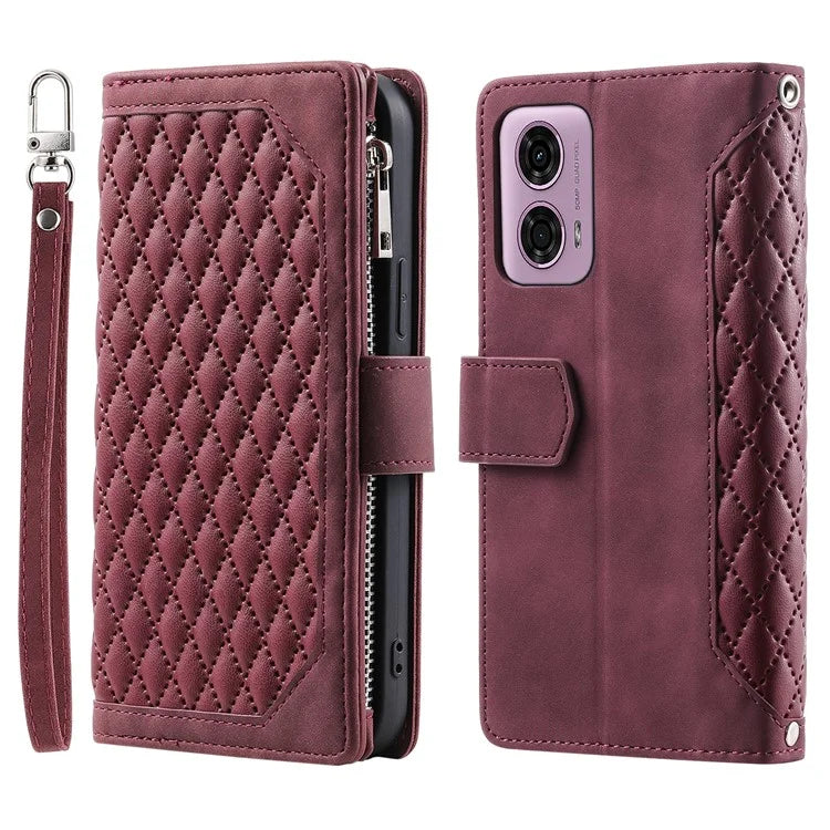 Style 005 For Motorola Moto G85 5G / S50 Neo 5G Case Rhombus PU Leather Zipper Phone Cover