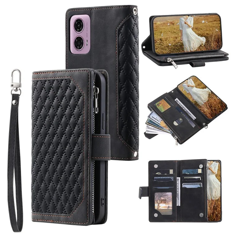 Style 005 For Motorola Moto G85 5G / S50 Neo 5G Case Rhombus PU Leather Zipper Phone Cover
