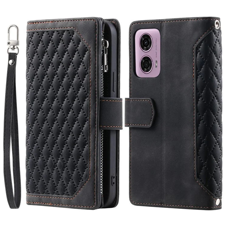 Style 005 For Motorola Moto G85 5G / S50 Neo 5G Case Rhombus PU Leather Zipper Phone Cover