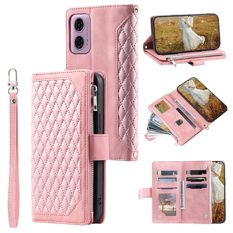 Style 005 For Motorola Moto G85 5G / S50 Neo 5G Case Rhombus PU Leather Zipper Phone Cover