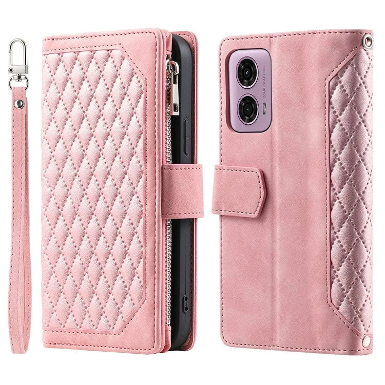 Style 005 For Motorola Moto G85 5G / S50 Neo 5G Case Rhombus PU Leather Zipper Phone Cover