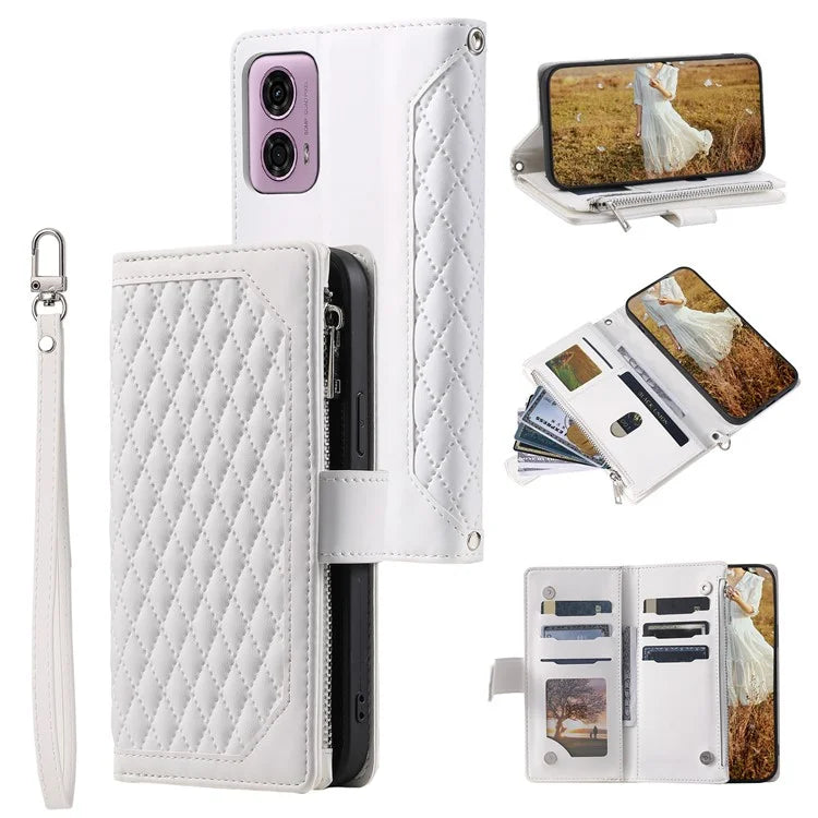 Style 005 For Motorola Moto G85 5G / S50 Neo 5G Case Rhombus PU Leather Zipper Phone Cover