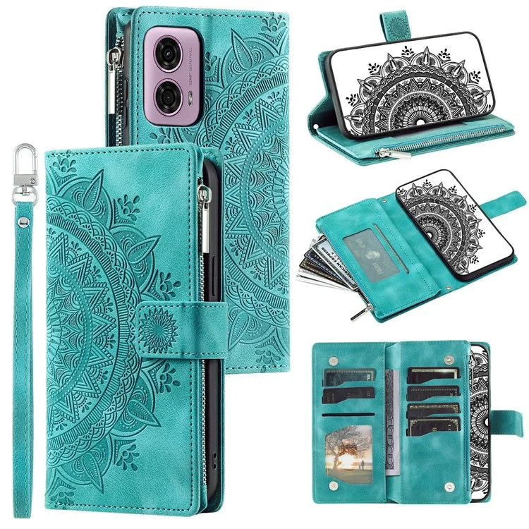 Style 006 For Motorola Moto G85 5G / S50 Neo 5G Case Zipper Pocket Leather Phone Bag Cover Mandala Flower