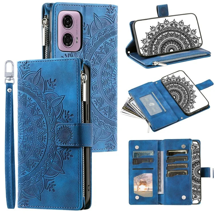 Style 006 For Motorola Moto G85 5G / S50 Neo 5G Case Zipper Pocket Leather Phone Bag Cover Mandala Flower