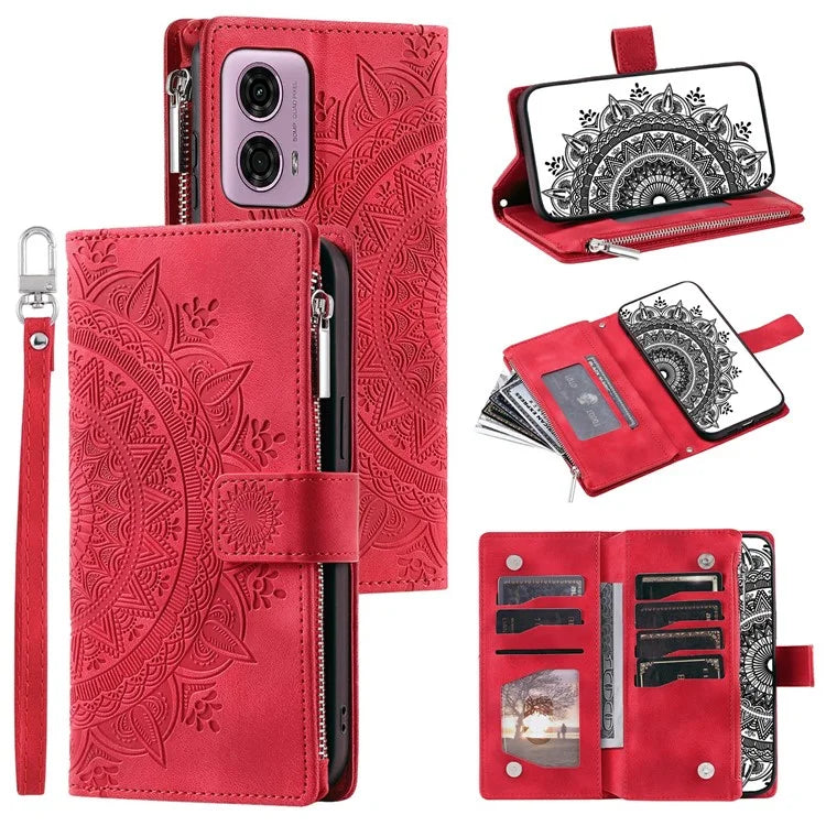 Style 006 For Motorola Moto G85 5G / S50 Neo 5G Case Zipper Pocket Leather Phone Bag Cover Mandala Flower