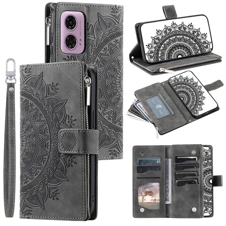 Style 006 For Motorola Moto G85 5G / S50 Neo 5G Case Zipper Pocket Leather Phone Bag Cover Mandala Flower
