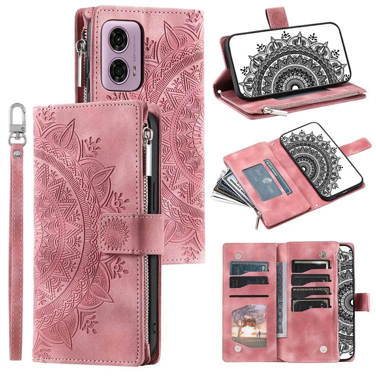 Style 006 For Motorola Moto G85 5G / S50 Neo 5G Case Zipper Pocket Leather Phone Bag Cover Mandala Flower
