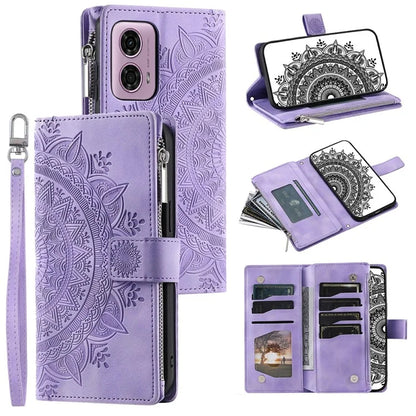 Style 006 For Motorola Moto G85 5G / S50 Neo 5G Case Zipper Pocket Leather Phone Bag Cover Mandala Flower