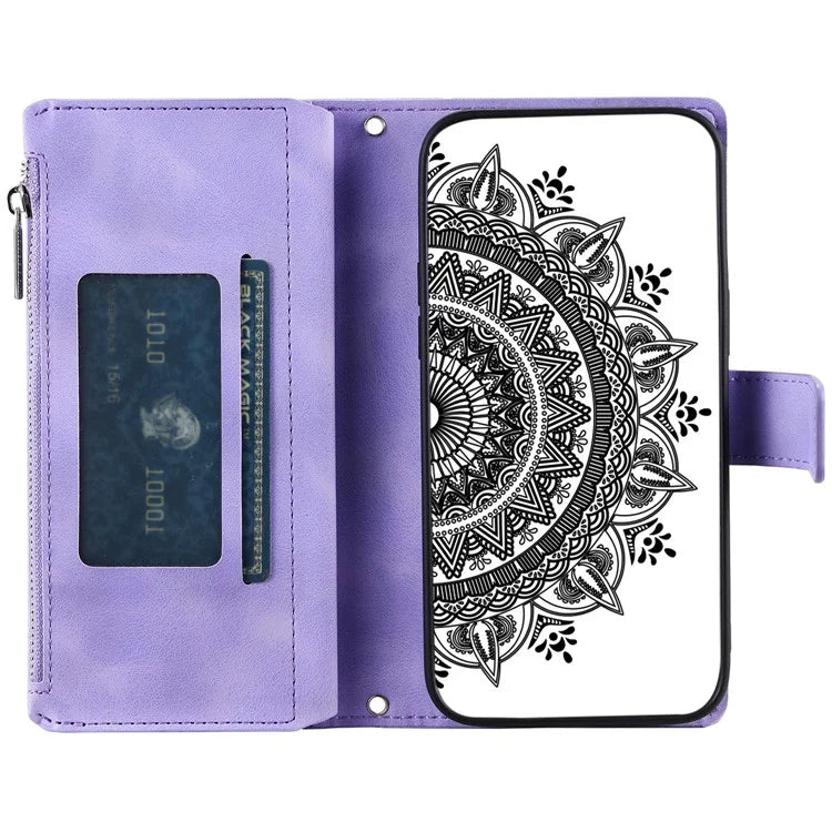Style 006 For Motorola Moto G85 5G / S50 Neo 5G Case Zipper Pocket Leather Phone Bag Cover Mandala Flower