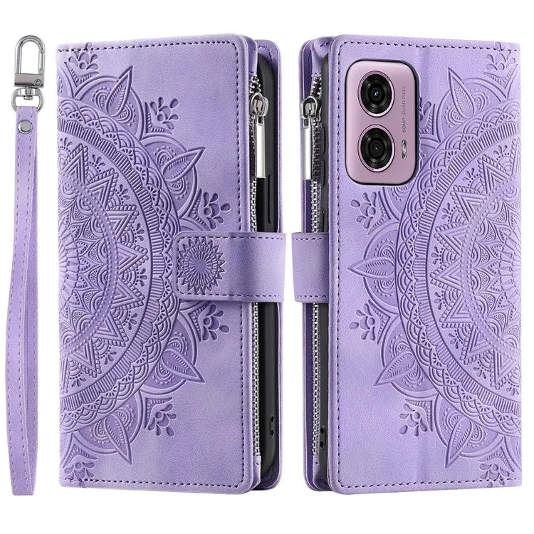 Style 006 For Motorola Moto G85 5G / S50 Neo 5G Case Zipper Pocket Leather Phone Bag Cover Mandala Flower