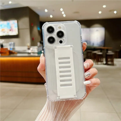 For iPhone 15 Pro Max Case Clear TPU Phone Cover Trapezoidal Wristband Anti-Drop
