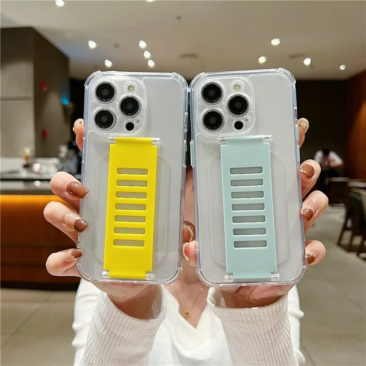 For iPhone 15 Pro Max Case Clear TPU Phone Cover Trapezoidal Wristband Anti-Drop