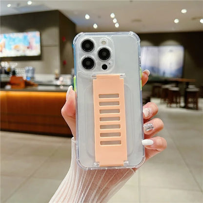 For iPhone 15 Pro Max Case Clear TPU Phone Cover Trapezoidal Wristband Anti-Drop