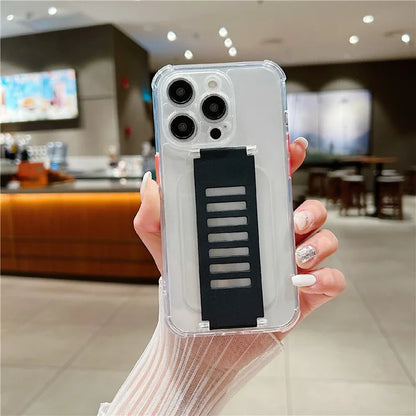 For iPhone 15 Pro Max Case Clear TPU Phone Cover Trapezoidal Wristband Anti-Drop