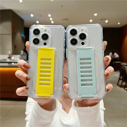 For iPhone 15 Pro Max Case Clear TPU Phone Cover Trapezoidal Wristband Anti-Drop
