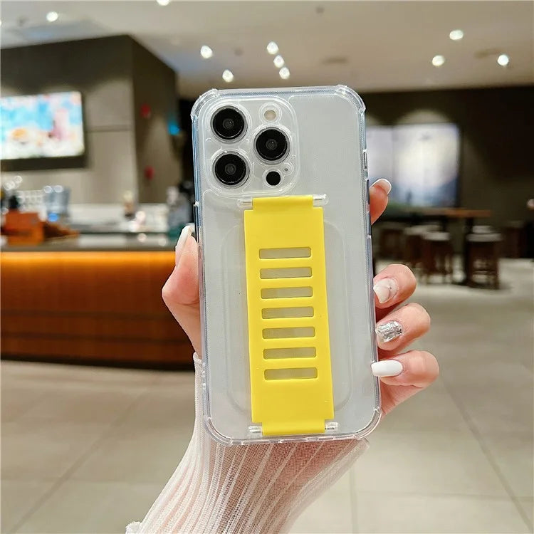 For iPhone 15 Pro Max Case Clear TPU Phone Cover Trapezoidal Wristband Anti-Drop