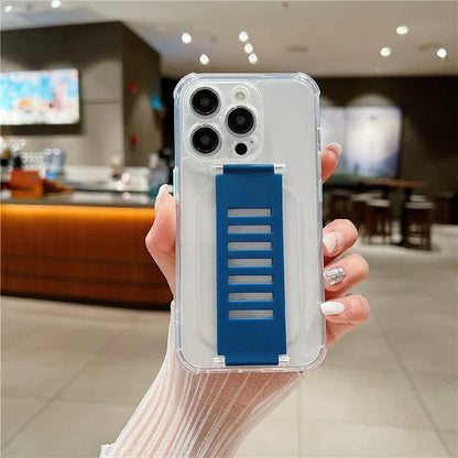 For iPhone 15 Pro Max Case Clear TPU Phone Cover Trapezoidal Wristband Anti-Drop