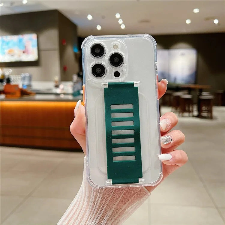 For iPhone 15 Pro Max Case Clear TPU Phone Cover Trapezoidal Wristband Anti-Drop