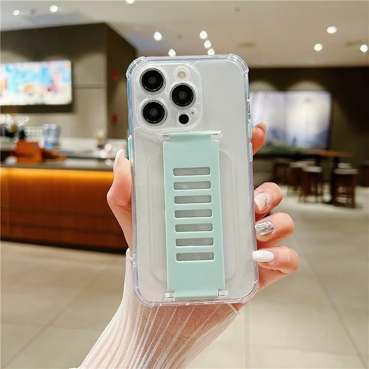 For iPhone 15 Pro Max Case Clear TPU Phone Cover Trapezoidal Wristband Anti-Drop