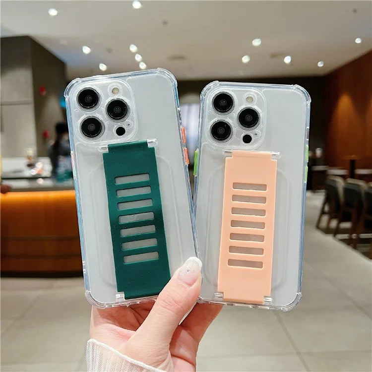 For iPhone 15 Pro Max Case Clear TPU Phone Cover Trapezoidal Wristband Anti-Drop