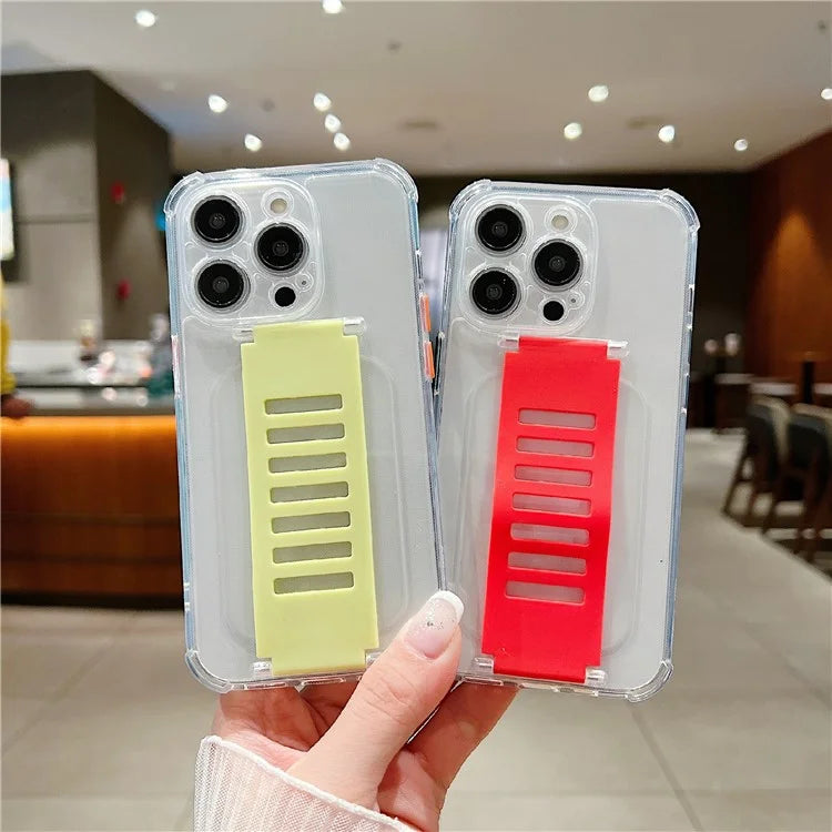 For iPhone 15 Pro Max Case Clear TPU Phone Cover Trapezoidal Wristband Anti-Drop
