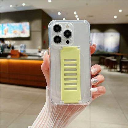 For iPhone 15 Pro Max Case Clear TPU Phone Cover Trapezoidal Wristband Anti-Drop