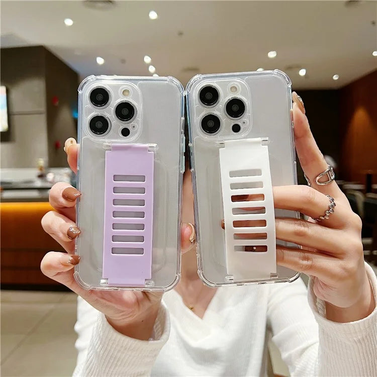 For iPhone 15 Pro Max Case Clear TPU Phone Cover Trapezoidal Wristband Anti-Drop