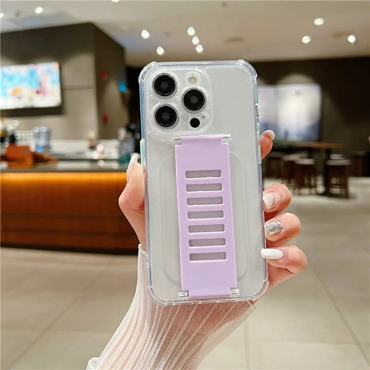 For iPhone 15 Pro Max Case Clear TPU Phone Cover Trapezoidal Wristband Anti-Drop