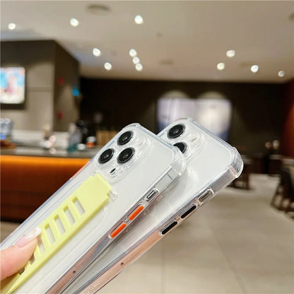 For iPhone 15 Pro Max Case Clear TPU Phone Cover Trapezoidal Wristband Anti-Drop