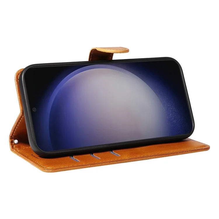 For Samsung Galaxy S24+ Leather Case Wallet Phone Cover T-Shaped Lines
