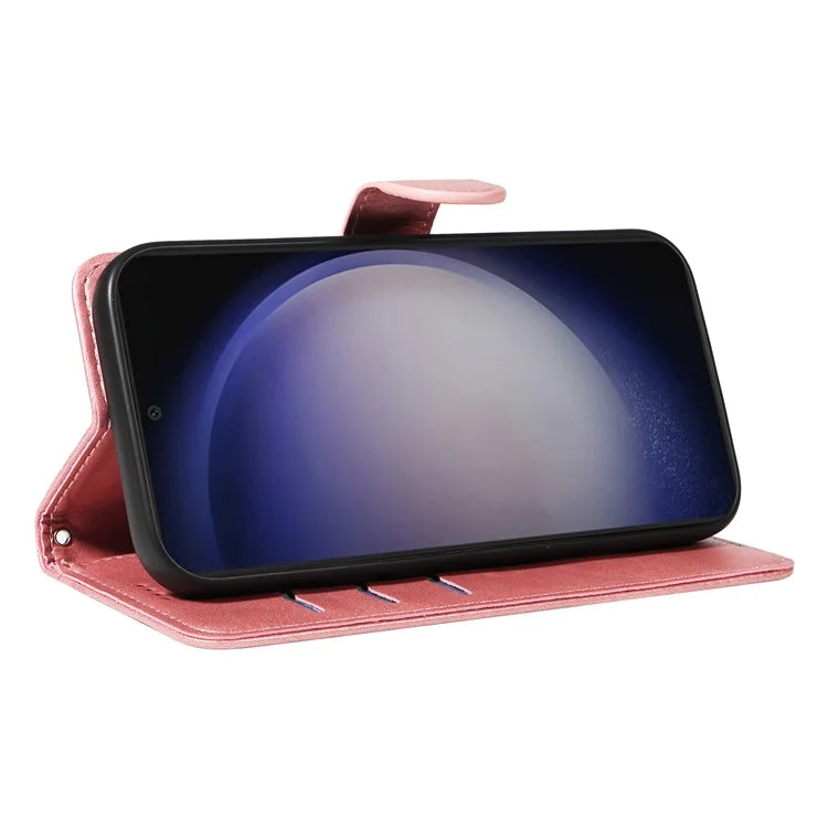For Samsung Galaxy S24+ Leather Case Wallet Phone Cover T-Shaped Lines