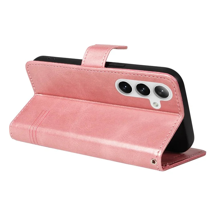 For Samsung Galaxy S24+ Leather Case Wallet Phone Cover T-Shaped Lines